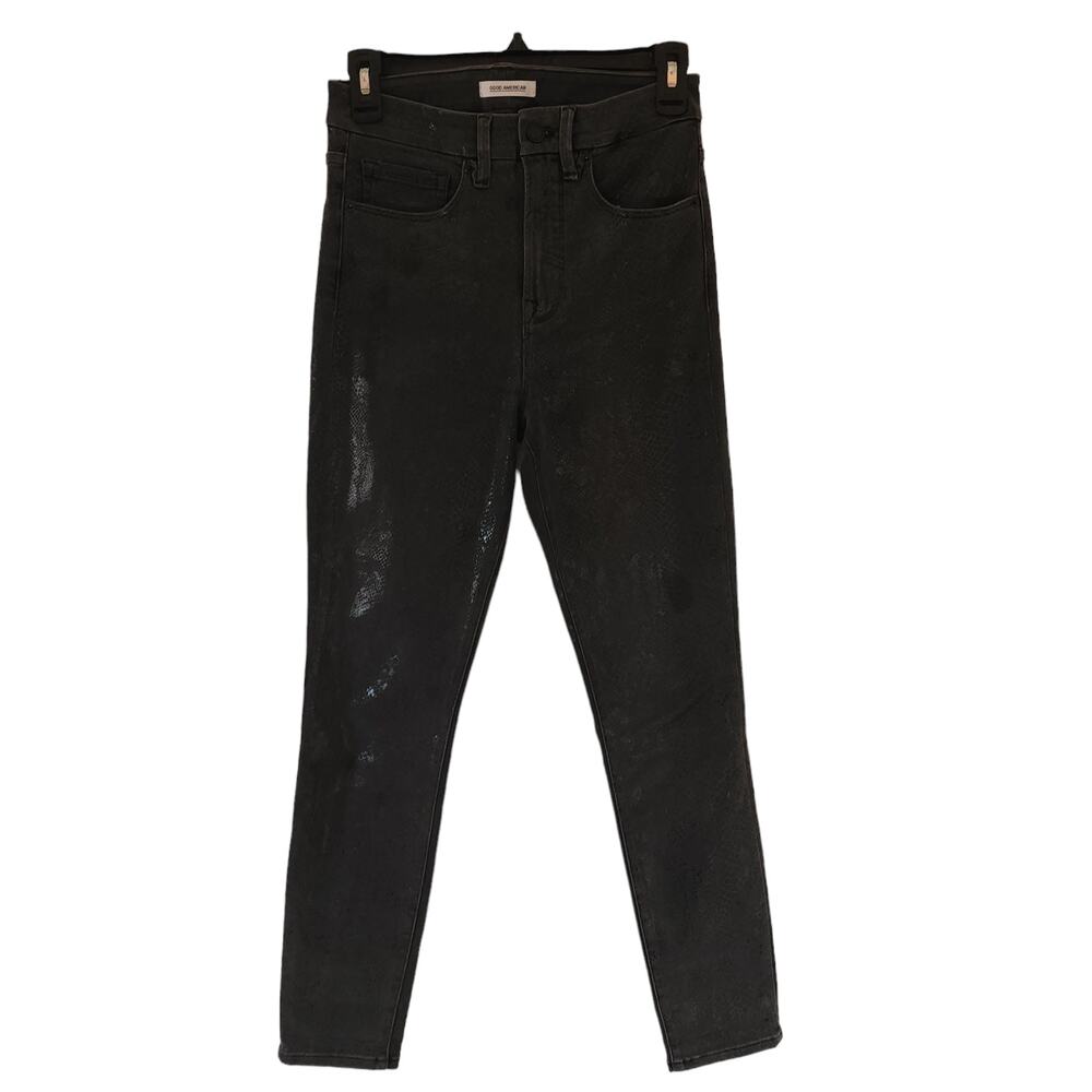 Good American Jeans 4 27 Black Foil Snakeskin Print High Rise Skinny Leg Pants